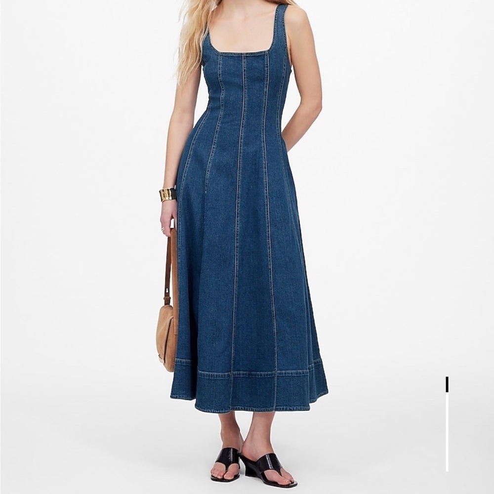 Madewell Denim Seamed Flare Midi Dress